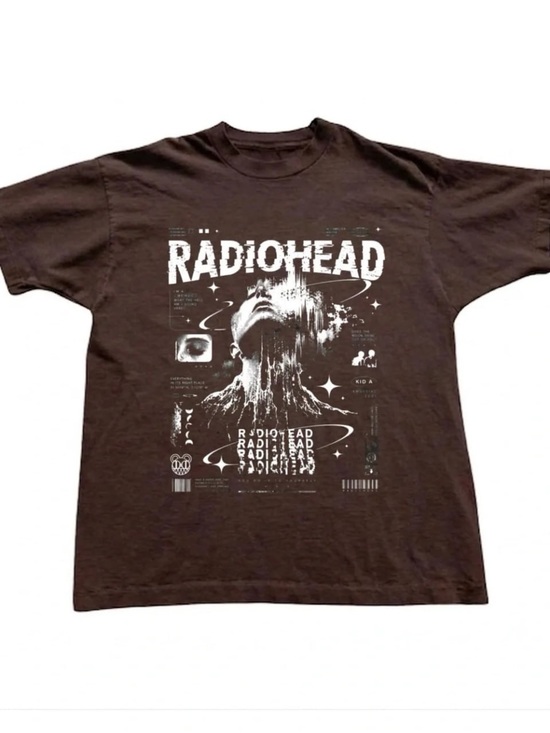 Gildan Tops - Gildan Brown Radiohead Graphic Tee, Music Fan Shirt
